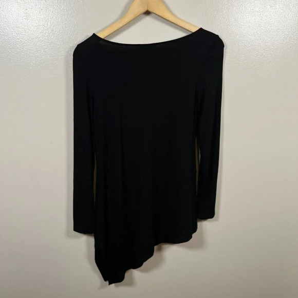 Eileen Fisher Asymmetric Tunic Top Size XS Black Minimal Neutral Stretch Comfy - Picture 2 of 8